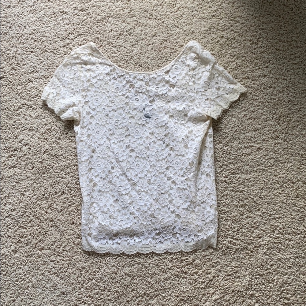 Off white (cream) lace sheer capped sleeve blouse